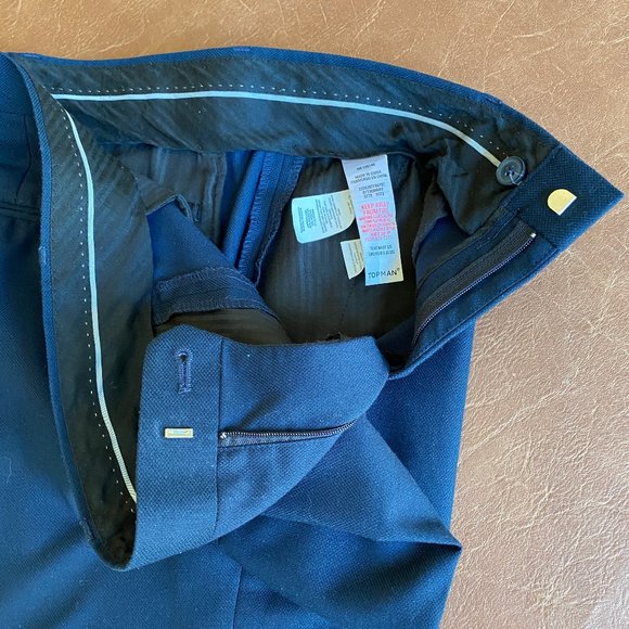 TOPMAN Skinny Fit Textured Navy Dress Pants S32 - Picture 15 of 16